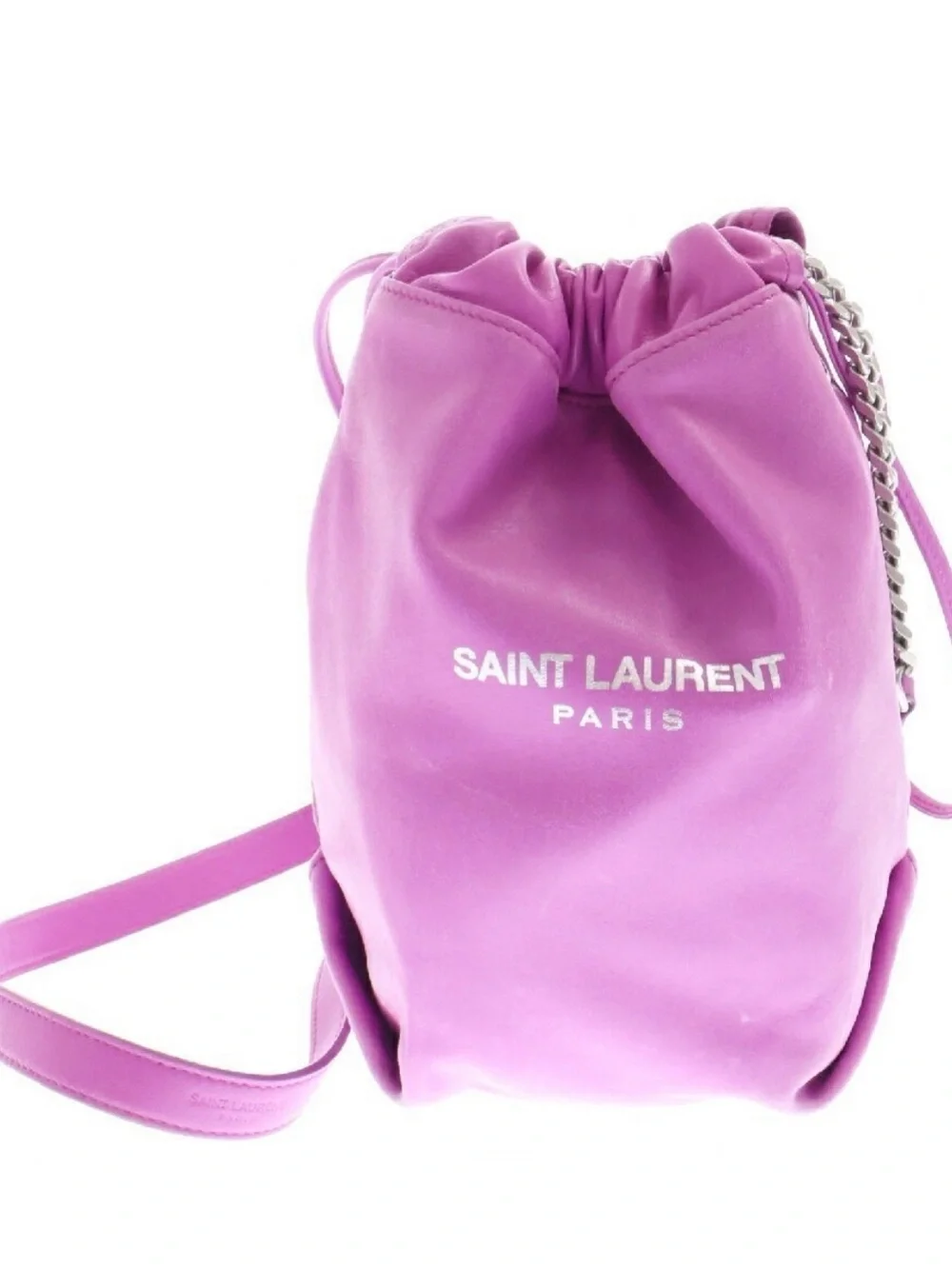 Saint Laurent Bag Drawstring Shoulder PARIS Purple Pouch Chain Teddy